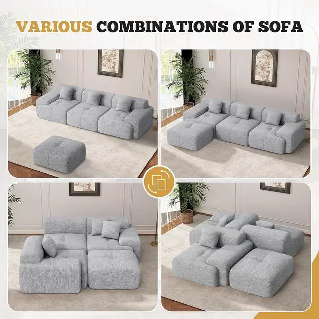 Alt view image 6 of 7 - 158" Modern U Shaped Modular Sectional Sofa, Boneless Couches for Living Room,6 Seater Convertible Chenille Cloud Couch Sofa Set, No Assembly Required, Light Grey 1 PCS