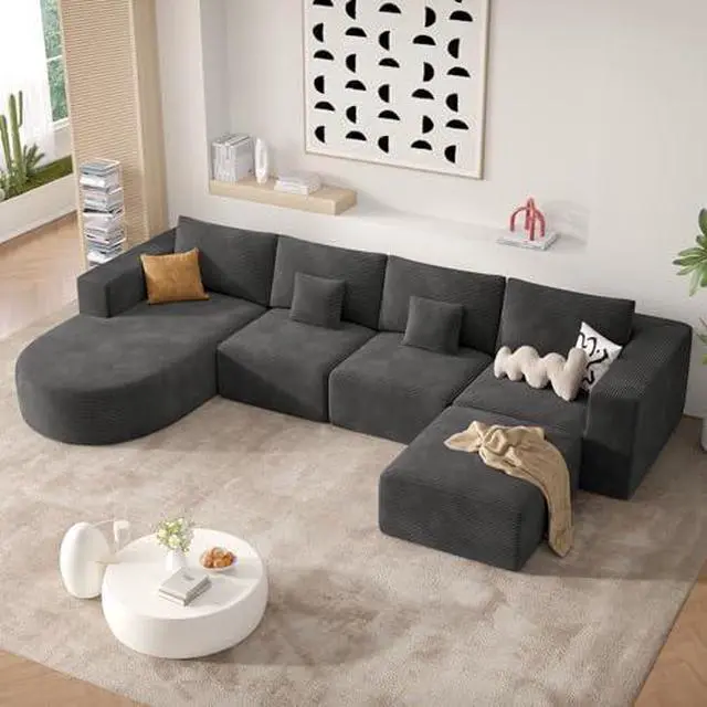 Main image of 134" Boneless Couches for Living Room,Large U-Shaped Modular Sectional Sofa with Convertible Ottoman,Modern Cozy Cloud Couch in a Box,Sponge Compression Deep Seat Sofas with Chaise,Gray,1pcs