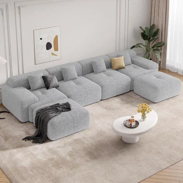 Main image of 158" Modern U Shaped Modular Sectional Sofa, Boneless Couches for Living Room,6 Seater Convertible Chenille Cloud Couch Sofa Set, No Assembly Required, Light Grey 1 PCS