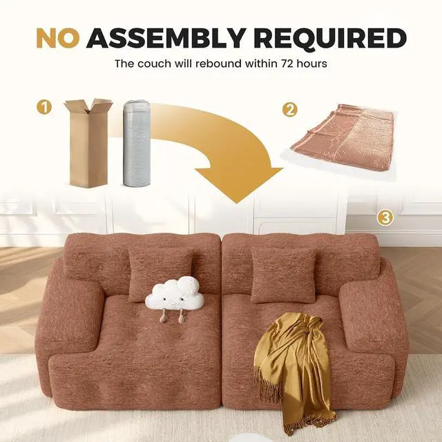 Alt view image 7 of 7 - 83" Boneless Loveseat Sofa in a Box, Modern Small Couch No Assembly Required, Comfy Deep Seat Cloud Couches for Living Room, Bedroom, Apartment, Khaki 1 PCS