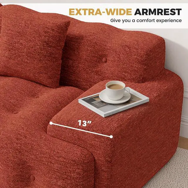 Alt view image 4 of 7 - 83" Boneless Loveseat Sofa in a Box, Modern Small Couch No Assembly Required, Comfy Deep Seat Cloud Couches for Living Room, Bedroom, Apartment, Red Brown1 PCS