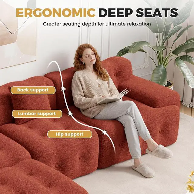 Alt view image 5 of 7 - 83" Boneless Loveseat Sofa in a Box, Modern Small Couch No Assembly Required, Comfy Deep Seat Cloud Couches for Living Room, Bedroom, Apartment, Red Brown1 PCS
