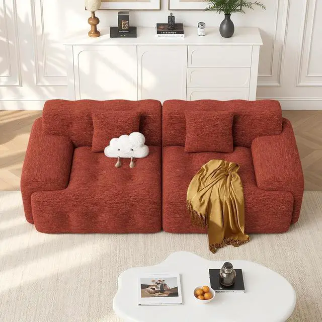 Main image of 83" Boneless Loveseat Sofa in a Box, Modern Small Couch No Assembly Required, Comfy Deep Seat Cloud Couches for Living Room, Bedroom, Apartment, Red Brown1 PCS
