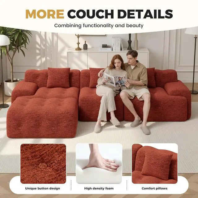 Alt view image 6 of 7 - 83" Boneless Loveseat Sofa in a Box, Modern Small Couch No Assembly Required, Comfy Deep Seat Cloud Couches for Living Room, Bedroom, Apartment, Red Brown1 PCS
