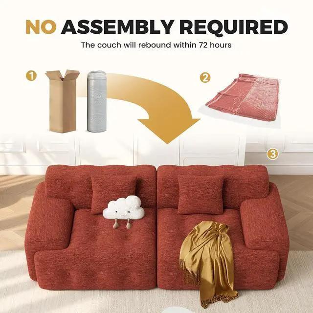 Alt view image 7 of 7 - 83" Boneless Loveseat Sofa in a Box, Modern Small Couch No Assembly Required, Comfy Deep Seat Cloud Couches for Living Room, Bedroom, Apartment, Red Brown1 PCS