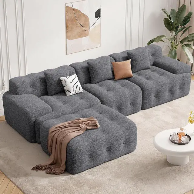 Main image of 113" Modern Boneless Couches for Living Room, L Shaped Cloud Couch Sectional, Chenille Convertible Modular Sofa Set, No Assembly Required, Dark Grey 1 PCS