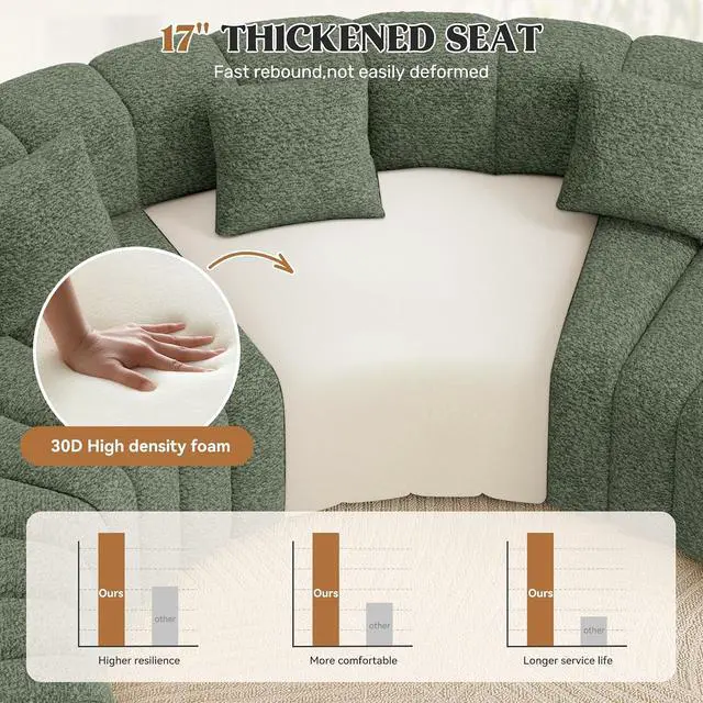 Alt view image 5 of 7 - Oversized Curved Cloud Couch, 8 Seater Modern Round Modular Sectional Sofa, Convertible Boneless Couches for Living Room, No Assembly Required, Green 1 PCS