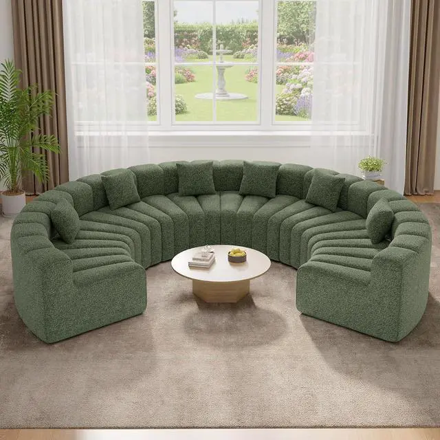 Main image of Oversized Curved Cloud Couch, 6 Seater Modern Modular Sectional Sofa, Convertible Boneless Couches for Living Room, No Assembly Required, Green 1 PCS