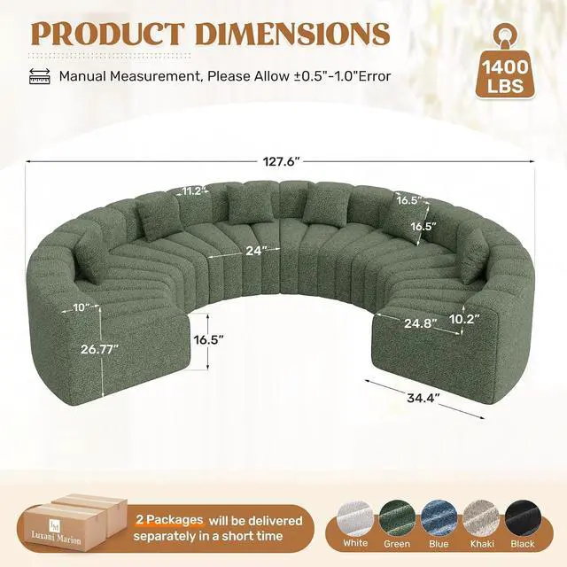 Alt view image 2 of 7 - Oversized Curved Cloud Couch, 6 Seater Modern Modular Sectional Sofa, Convertible Boneless Couches for Living Room, No Assembly Required, Green 1 PCS