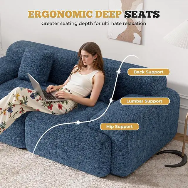 Alt view image 4 of 7 - 85" Cloud Loveseat Sofa in a Box, Modern Small Couch No Assembly Required, Comfy Deep Seat Boneless Couches for Living Room, Bedroom, Apartment, Blue 1 PCS