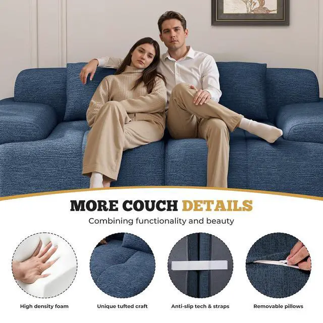 Alt view image 6 of 7 - 85" Cloud Loveseat Sofa in a Box, Modern Small Couch No Assembly Required, Comfy Deep Seat Boneless Couches for Living Room, Bedroom, Apartment, Blue 1 PCS