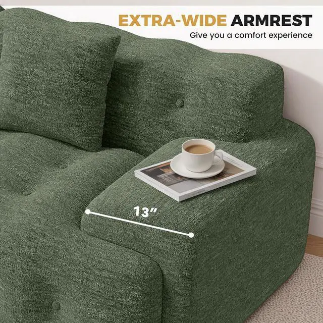 Alt view image 4 of 7 - 143" Modern Boneless Couches for Living Room, U Shaped Cloud Couch Sectional, Chenille Convertible Modular Sofa Set, No Assembly Required, Green 1 PCS