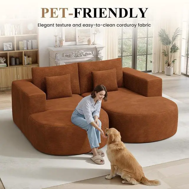 Alt view image 3 of 7 - Modular Sectional Sofa Bed,Convertible Cloud Couches for Living Room,2 Chaise Corduroy Boneless Couch Sleeper Sofa Set,Oversized Chaise Lounge Chair for Bedroom,No Assembly Required,Brown 1PCS
