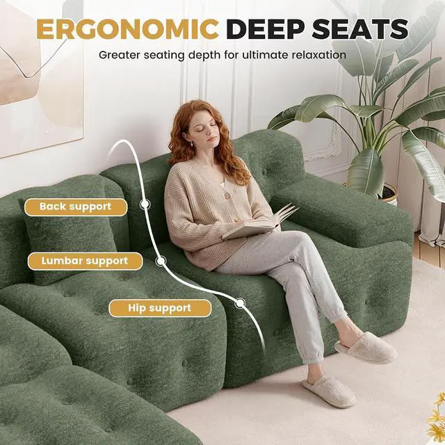 Alt view image 5 of 7 - 143" Modern Boneless Couches for Living Room, U Shaped Cloud Couch Sectional, Chenille Convertible Modular Sofa Set, No Assembly Required, Green 1 PCS