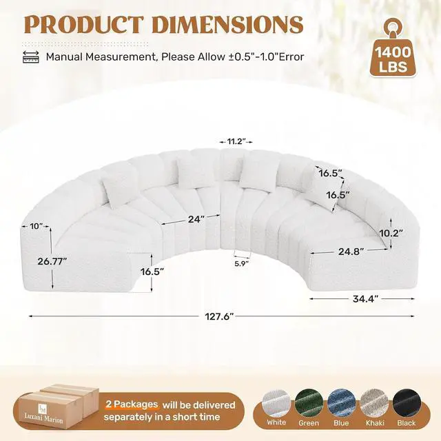 Alt view image 2 of 7 - 128" Oversized Curved Cloud Couch, Modern Compressed Modular Sectional Sofa, 4 Seater Boneless Couches for Living Room, No Assembly Required, White 1 PCS