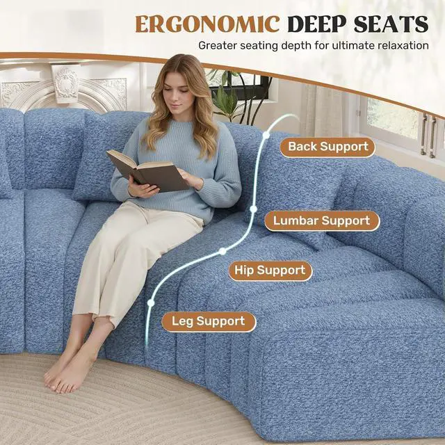 Alt view image 4 of 7 - Oversized Curved Cloud Couch, 8 Seater Modern Round Modular Sectional Sofa, Convertible Boneless Couches for Living Room, No Assembly Required, Light Blue 1 PCS