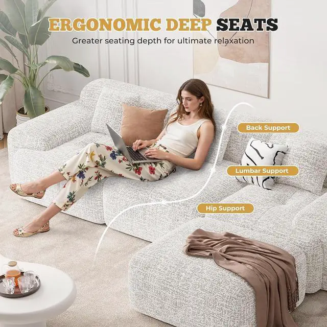 Alt view image 5 of 7 - 122" Modern L Shaped Modular Sectional Sofa, Boneless Couches for Living Room with Ottoman,4 Seater Convertible Chenille Cloud Couch Sofa Set, No Assembly Required, Beige 1 PCS