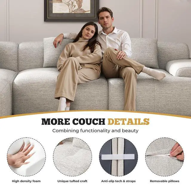 Alt view image 7 of 7 - 158" Modern U Shaped Modular Sectional Sofa, Boneless Couches for Living Room with Ottoman,6 Seater Convertible Chenille Cloud Couch Sofa Set, No Assembly Required, Beige 1 PCS