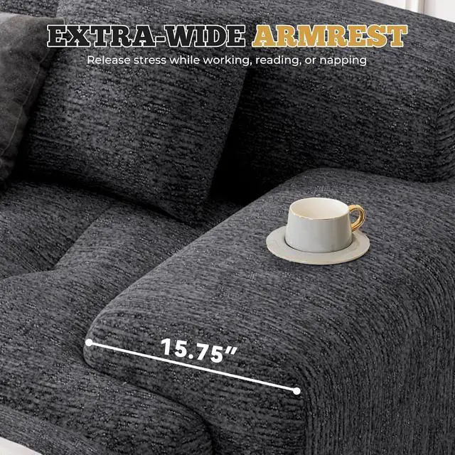Alt view image 4 of 7 - 158" Modern U Shaped Modular Sectional Sofa, Boneless Couches for Living Room,6 Seater Convertible Chenille Cloud Couch Sofa Set, No Assembly Required, Grey-Black 1 PCS