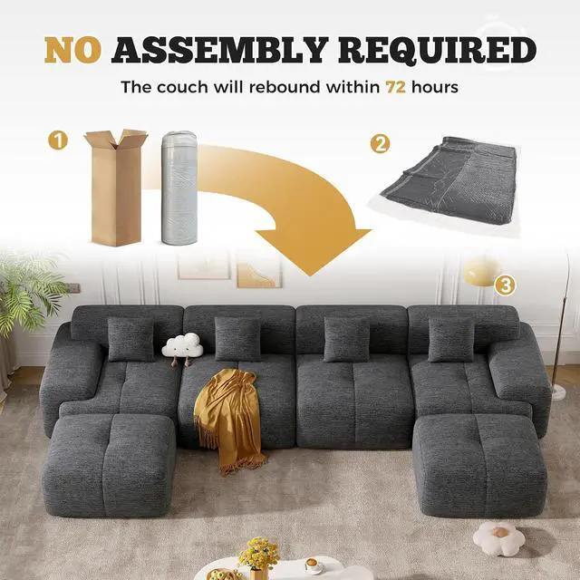 Alt view image 7 of 7 - 158" Modern U Shaped Modular Sectional Sofa, Boneless Couches for Living Room,6 Seater Convertible Chenille Cloud Couch Sofa Set, No Assembly Required, Grey-Black 1 PCS