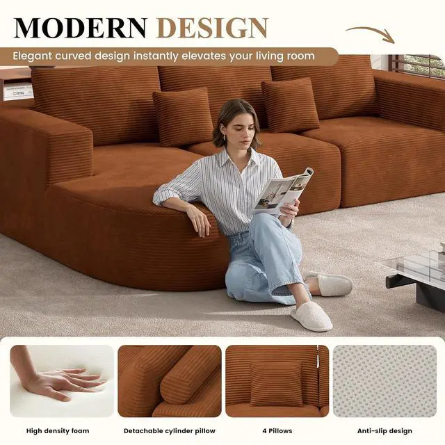 Alt view image 4 of 7 - Modular Sectional Sofa Bed,Convertible Cloud Couches for Living Room,2 Chaise Corduroy Boneless Couch Sleeper Sofa Set,Oversized Chaise Lounge Chair for Bedroom,No Assembly Required,Brown 1PCS