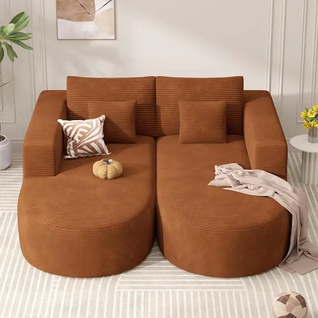 Alt view image 6 of 7 - Modular Sectional Sofa Bed,Convertible Cloud Couches for Living Room,2 Chaise Corduroy Boneless Couch Sleeper Sofa Set,Oversized Chaise Lounge Chair for Bedroom,No Assembly Required,Brown 1PCS