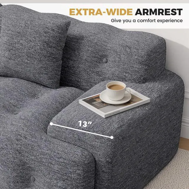 Alt view image 4 of 7 - 113" Modern Boneless Couches for Living Room, L Shaped Cloud Couch Sectional, Chenille Convertible Modular Sofa Set, No Assembly Required, Dark Grey 1 PCS