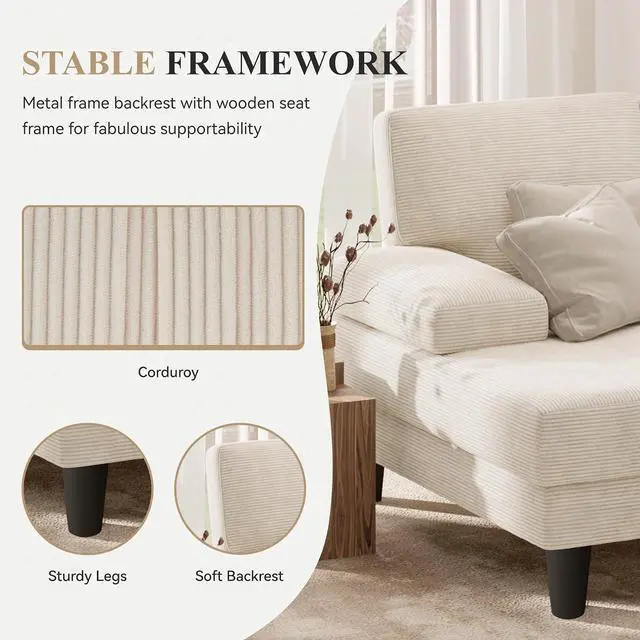 Alt view image 5 of 7 - 110" U-Shaped Sectional Sofa Couch for Living Room,Modern Modular Sofa with Double Chaise,Classic Lounge Couch Sleeper for Apartment, Beige Corduroy