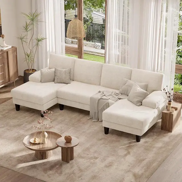 Alt view image 3 of 7 - 110" U-Shaped Sectional Sofa Couch for Living Room,Modern Modular Sofa with Double Chaise,Classic Lounge Couch Sleeper for Apartment, Beige Corduroy