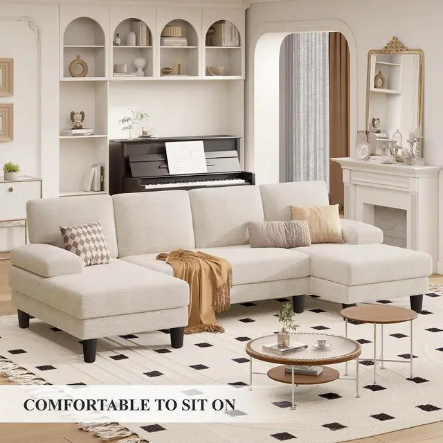 Alt view image 6 of 7 - 110" U-Shaped Sectional Sofa Couch for Living Room,Modern Modular Sofa with Double Chaise,Classic Lounge Couch Sleeper for Apartment, Beige Corduroy