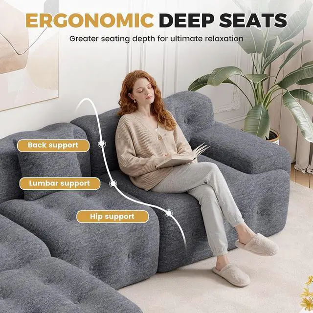Alt view image 5 of 7 - 113" Modern Boneless Couches for Living Room, L Shaped Cloud Couch Sectional, Chenille Convertible Modular Sofa Set, No Assembly Required, Dark Grey 1 PCS