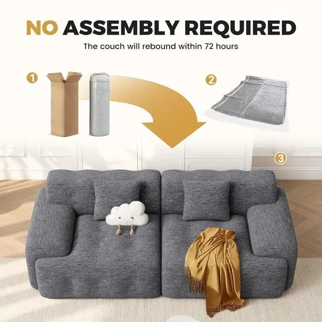 Alt view image 7 of 7 - 83" Boneless Loveseat Sofa in a Box, Modern Small Couch No Assembly Required, Comfy Deep Seat Cloud Couches for Living Room, Bedroom, Apartment, Dark Grey 1 PCS
