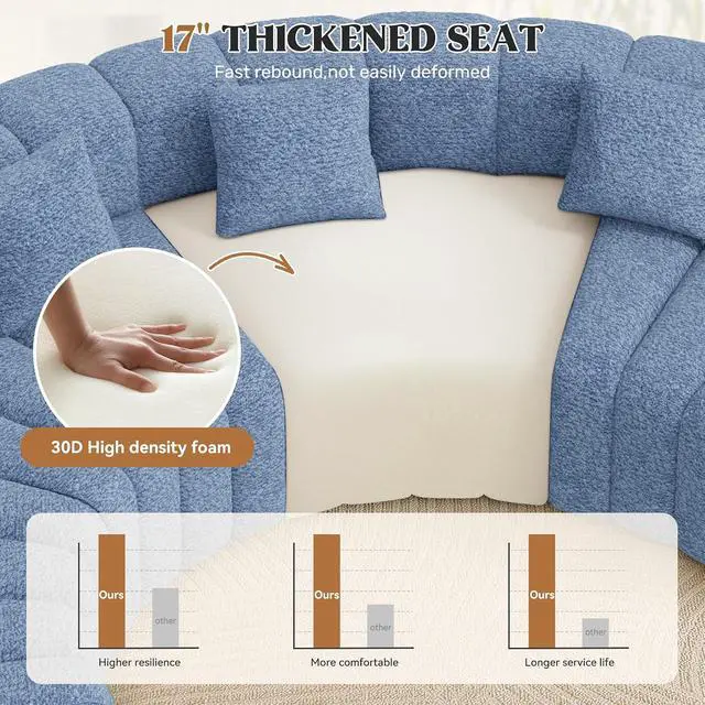 Alt view image 5 of 7 - Oversized Curved Cloud Couch, 8 Seater Modern Round Modular Sectional Sofa, Convertible Boneless Couches for Living Room, No Assembly Required, Light Blue 1 PCS