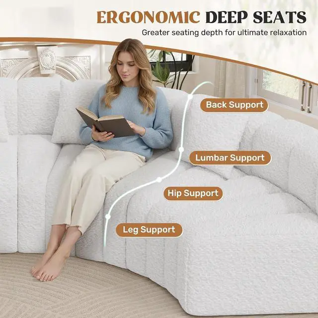 Alt view image 4 of 7 - Oversized Curved Cloud Couch, 8 Seater Modern Round Modular Sectional Sofa, Convertible Boneless Couches for Living Room, No Assembly Required, White 1 PCS