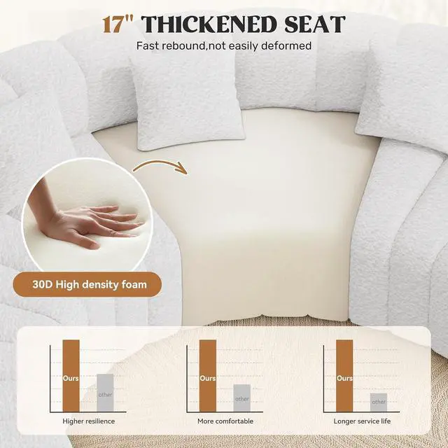 Alt view image 5 of 7 - Oversized Curved Cloud Couch, 8 Seater Modern Round Modular Sectional Sofa, Convertible Boneless Couches for Living Room, No Assembly Required, White 1 PCS
