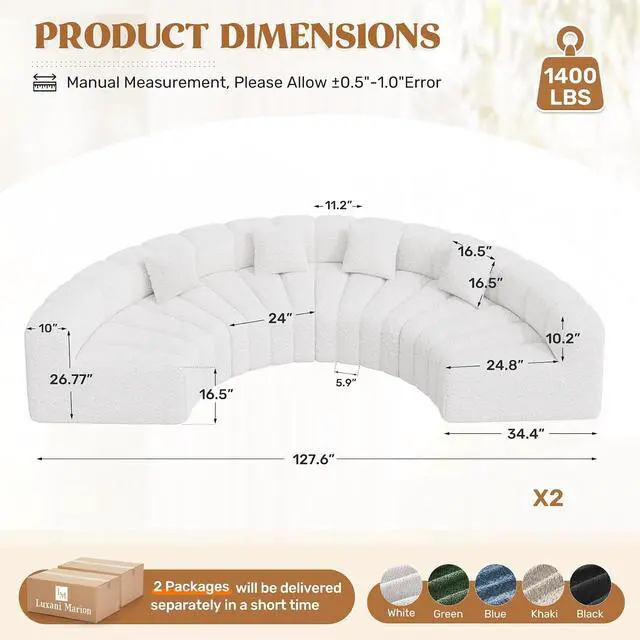 Alt view image 2 of 7 - Oversized Curved Cloud Couch, 8 Seater Modern Round Modular Sectional Sofa, Convertible Boneless Couches for Living Room, No Assembly Required, White 1 PCS