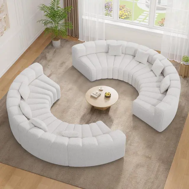 Main image of Oversized Curved Cloud Couch, 8 Seater Modern Round Modular Sectional Sofa, Convertible Boneless Couches for Living Room, No Assembly Required, White 1 PCS