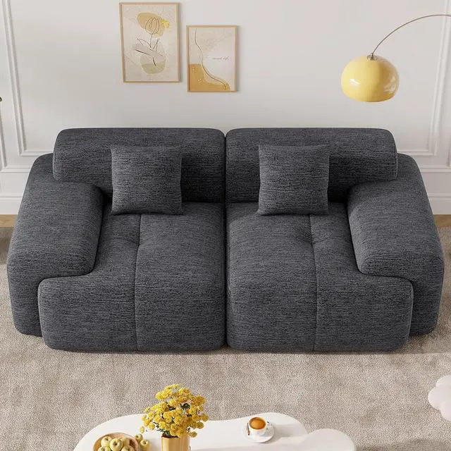 Main image of 85" Cloud Loveseat Sofa in a Box, Modern Small Couch No Assembly Required, Comfy Deep Seat Boneless Couches for Living Room, Bedroom, Apartment, Grey-Black 1 PCS