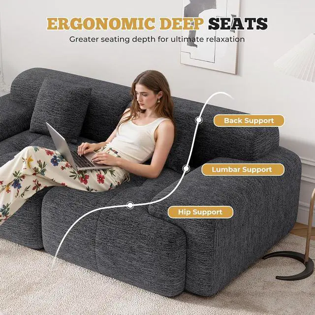 Alt view image 6 of 7 - 85" Cloud Loveseat Sofa in a Box, Modern Small Couch No Assembly Required, Comfy Deep Seat Boneless Couches for Living Room, Bedroom, Apartment, Grey-Black 1 PCS