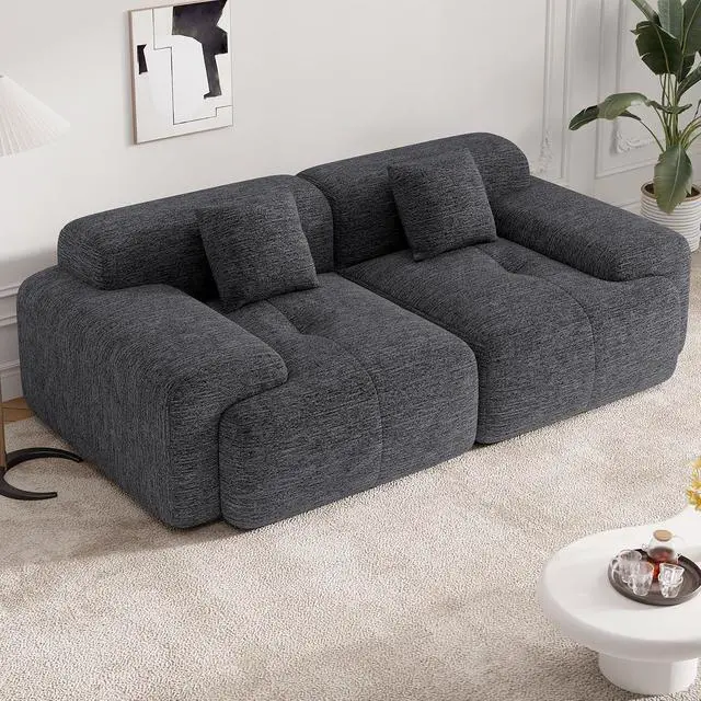 Alt view image 3 of 7 - 85" Cloud Loveseat Sofa in a Box, Modern Small Couch No Assembly Required, Comfy Deep Seat Boneless Couches for Living Room, Bedroom, Apartment, Grey-Black 1 PCS
