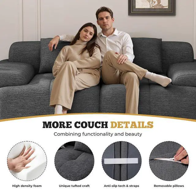 Alt view image 7 of 7 - 85" Cloud Loveseat Sofa in a Box, Modern Small Couch No Assembly Required, Comfy Deep Seat Boneless Couches for Living Room, Bedroom, Apartment, Grey-Black 1 PCS