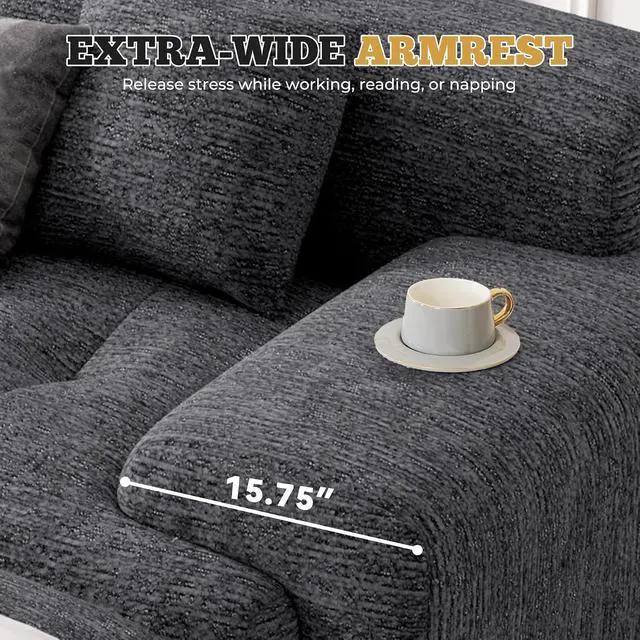 Alt view image 5 of 7 - 85" Cloud Loveseat Sofa in a Box, Modern Small Couch No Assembly Required, Comfy Deep Seat Boneless Couches for Living Room, Bedroom, Apartment, Grey-Black 1 PCS
