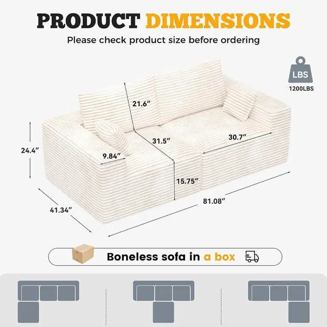 Alt view image 2 of 7 - 81" Cloud Loveseat Sofa in a Box, No Assembly Required Comfy Deep Seat Boneless Couch, Modern Small Couches for Living Room, Bedroom, Apartment, Beige 1 PCS