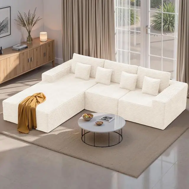 Main image of 111 Modular Sectional Cloud Couches with L Shaped Chaise, Upholstered Deep Seat Boneless Sofa for Living Room, Bedroom, No Assembly Required-Beige