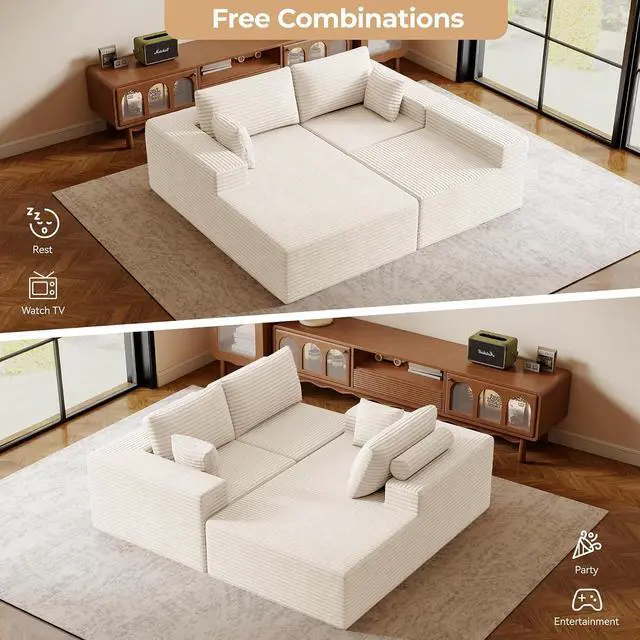 Alt view image 6 of 7 - 111 Modular Sectional Cloud Couches with L Shaped Chaise, Upholstered Deep Seat Boneless Sofa for Living Room, Bedroom, No Assembly Required-Beige