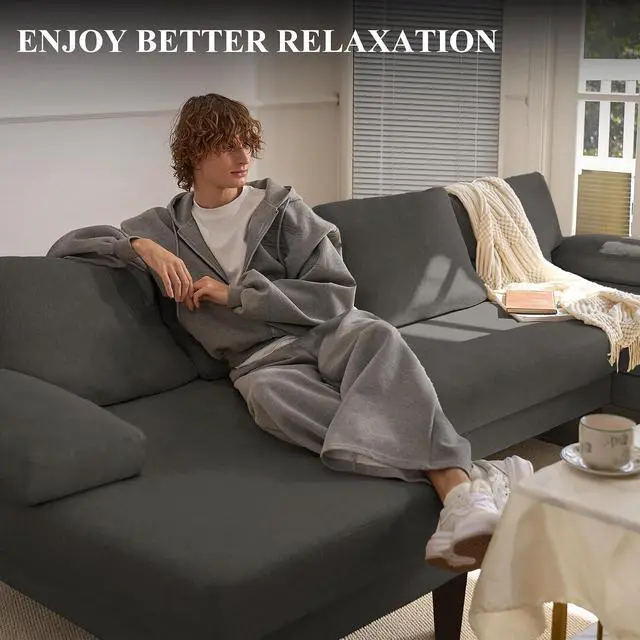Alt view image 7 of 7 - 110" U-Shaped Sectional Sofa Couch for Living Room,Modern Modular Sofa with Double Chaise,Classic Lounge Couch Sleeper forApartment, Dark Brown Linen