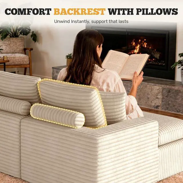 Alt view image 6 of 7 - 134" U Shaped Modular Sectional Sofa, Oversized Boneless Couches for Living Room,No Assembly Required Corduroy Cloud Couch with Chaise Lounge, Beige 1 PCS
