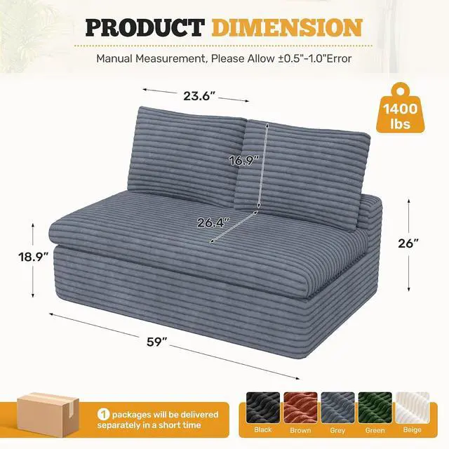 Alt view image 2 of 7 - 59" Cloud Loveseat Sofa in a Box, Modern Small Couch No Assembly Required, Comfy Deep Seat Boneless Couches for Living Room, Bedroom, Apartment, Dark Grey 1 PCS