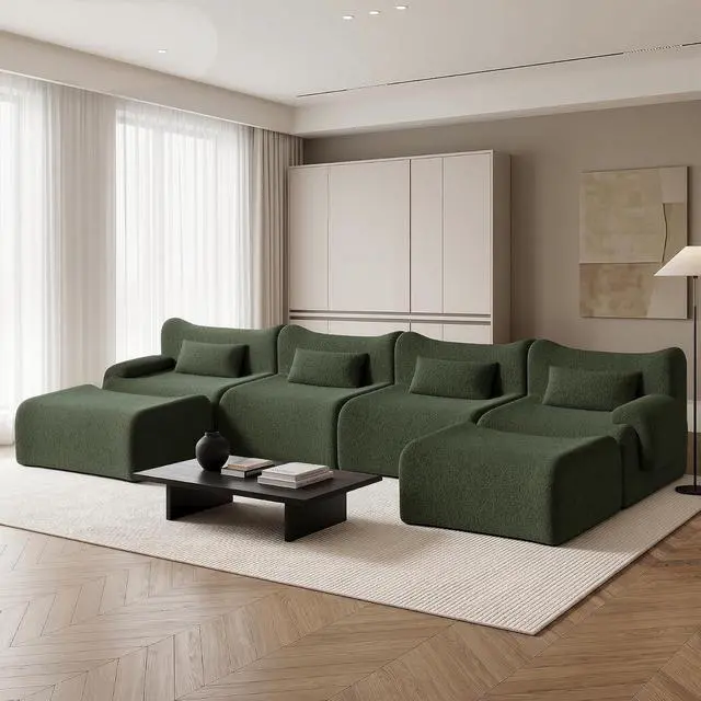Main image of 168" Cloud Couch Sectional, U-Shaped Boneless Couches for Living Room - Oversized Modular Sofa with Deep Seats, 6 Seater Modern Couches Set,No Assembly Required,Green