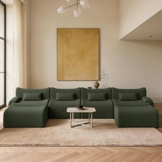 Alt view image 7 of 7 - 168" Cloud Couch Sectional, U-Shaped Boneless Couches for Living Room - Oversized Modular Sofa with Deep Seats, 6 Seater Modern Couches Set,No Assembly Required,Green